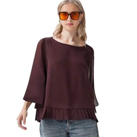J. Jill Blouse Top Shirt Tunic Pinot Colour Versatile ΒΎ Sleeve Pleated Flounce - Picture 2 of 12